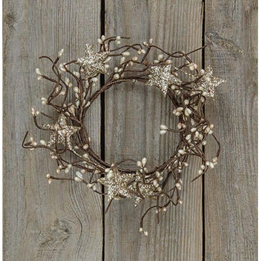 Pip Berry With Glitter Stars - Holiday Platinum Candle Ring / Wreath 4" Inner Diameter-Craft Wholesalers-The Village Merchant