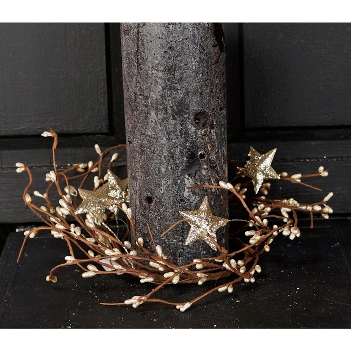 Pip Berry With Glitter Stars - Holiday Platinum Candle Ring / Wreath 4&quot; Inner Diameter-Craft Wholesalers-The Village Merchant