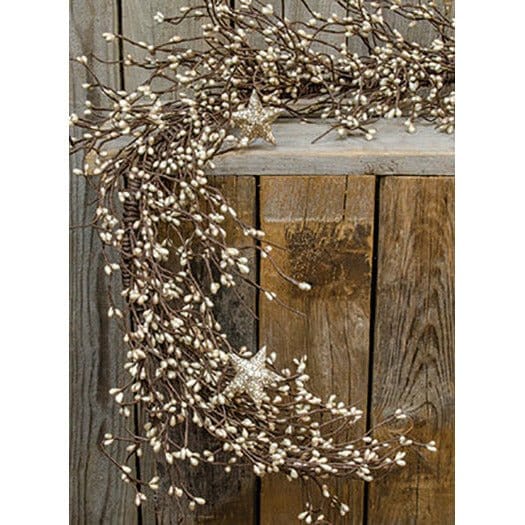 Pip Berry With Glitter Stars - Holiday Platinum Garland 4.5 Foot Long-Craft Wholesalers-The Village Merchant