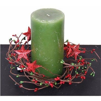 Pip Berry With Glitter Stars - Holiday Red & Green Candle Ring / Wreath 3.5" Inner Diameter-Impressive Enterprises-The Village Merchant