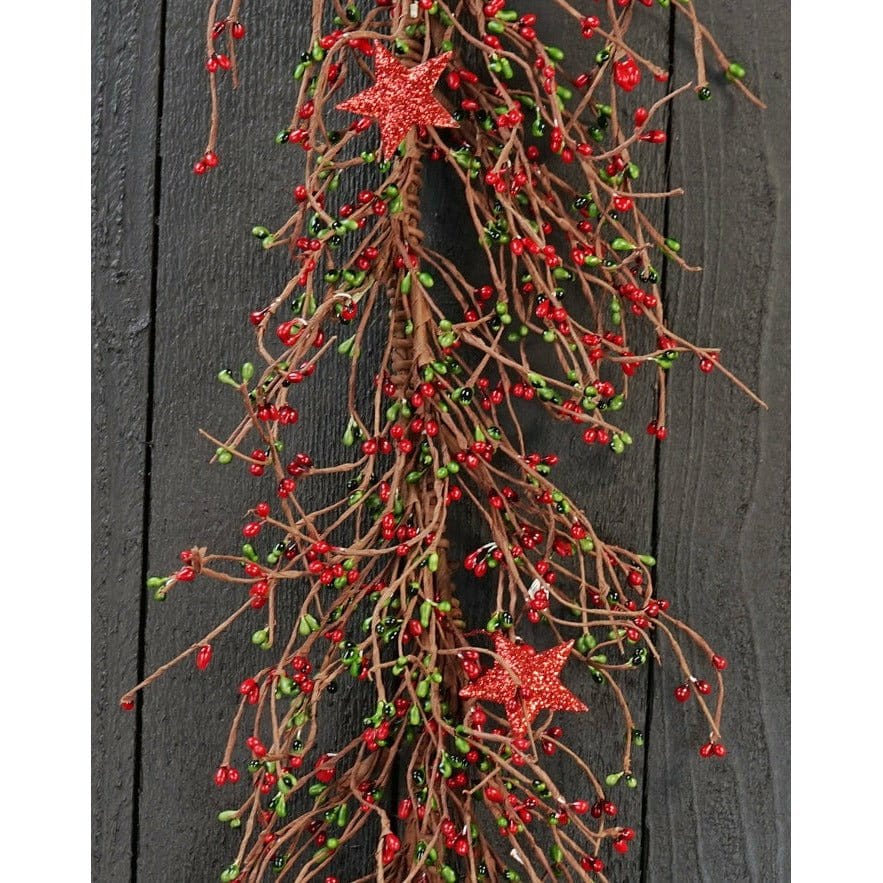 Pip Berry With Glitter Stars - Holiday Red &amp; Green Garland-Impressive Enterprises-The Village Merchant
