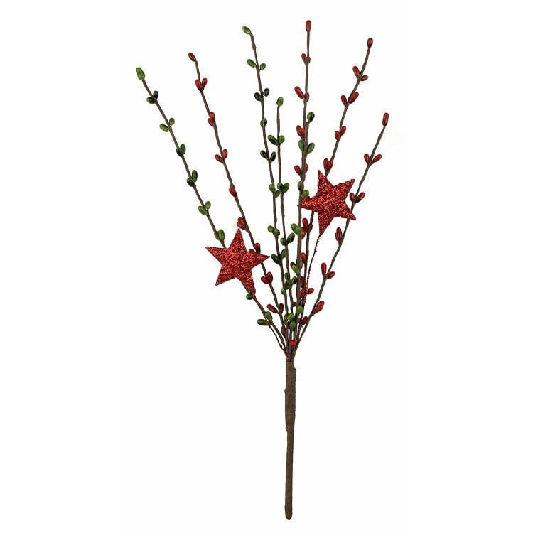 Pip Berry With Glitter Stars - Holiday Red &amp; Green Pick / Spray 14&quot; High-Impressive Enterprises-The Village Merchant