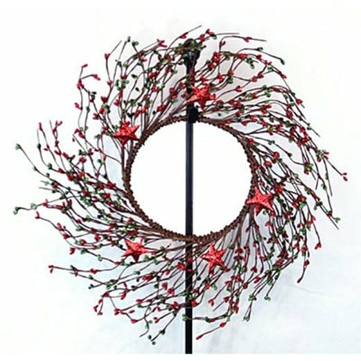 Pip Berry With Glitter Stars - Holiday Red & Green Wreath 6" Inside / 14" Outside Diameter-Impressive Enterprises-The Village Merchant
