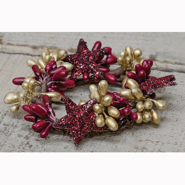 Pip Berry With Glitter Stars - Red &amp; Gold Candle / Napkin Ring-Craft Wholesalers-The Village Merchant