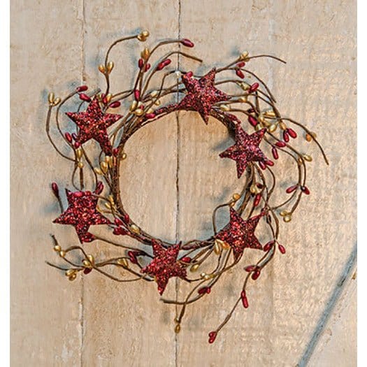 Pip Berry With Glitter Stars - Red &amp; Gold Candle Ring / Wreath 4&quot; Inner Diameter-Craft Wholesalers-The Village Merchant