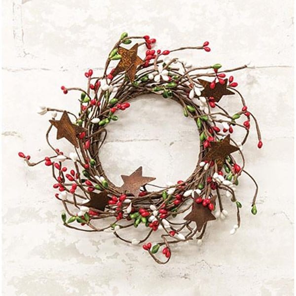 Pip Berry With Stars - Holiday Combo Candle Ring / Wreath 4" Inner Diameter-Craft Wholesalers-The Village Merchant
