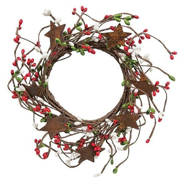 Pip Berry With Stars - Holiday Combo Candle Ring / Wreath 4&quot; Inner Diameter-Craft Wholesalers-The Village Merchant