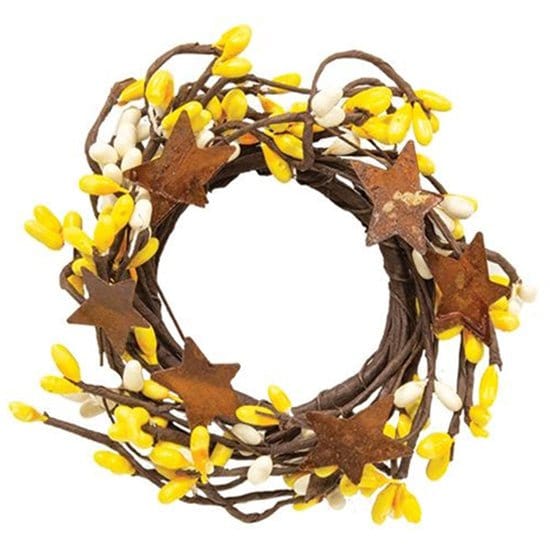 Pip Berry With Stars - Yellow &amp; Cream Candle / Napkin Ring 2&quot; Inner Diameter-Craft Wholesalers-The Village Merchant