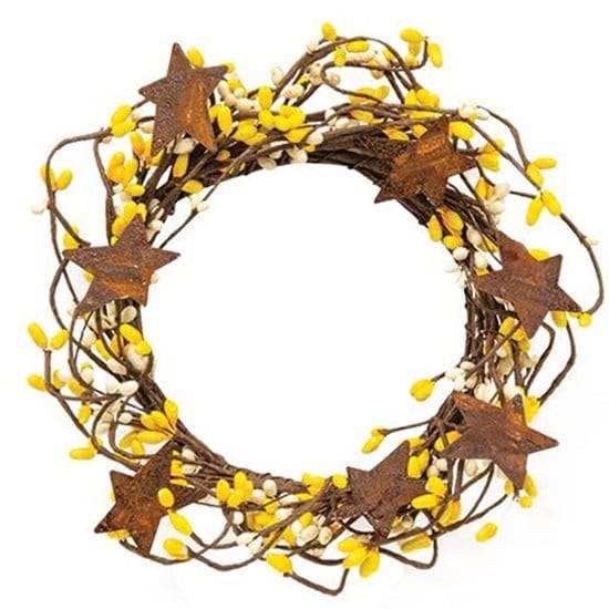 Pip Berry With Stars - Yellow & Cream Candle Ring / Wreath 4" Inner Diameter-Craft Wholesalers-The Village Merchant