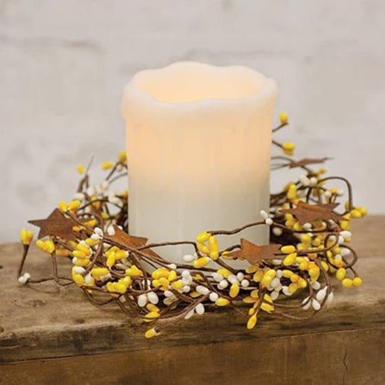 Pip Berry With Stars - Yellow & Cream Candle Ring / Wreath 4" Inner Diameter-Craft Wholesalers-The Village Merchant
