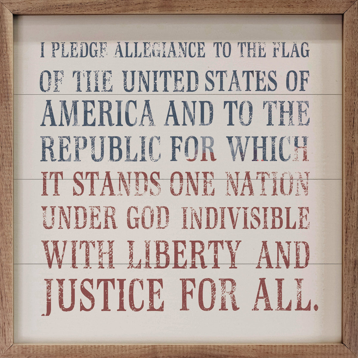 Kendrick Home Walnut Frames Sizes Pledge Allegiance Blue And Red White Printed and Framed Wall Sign