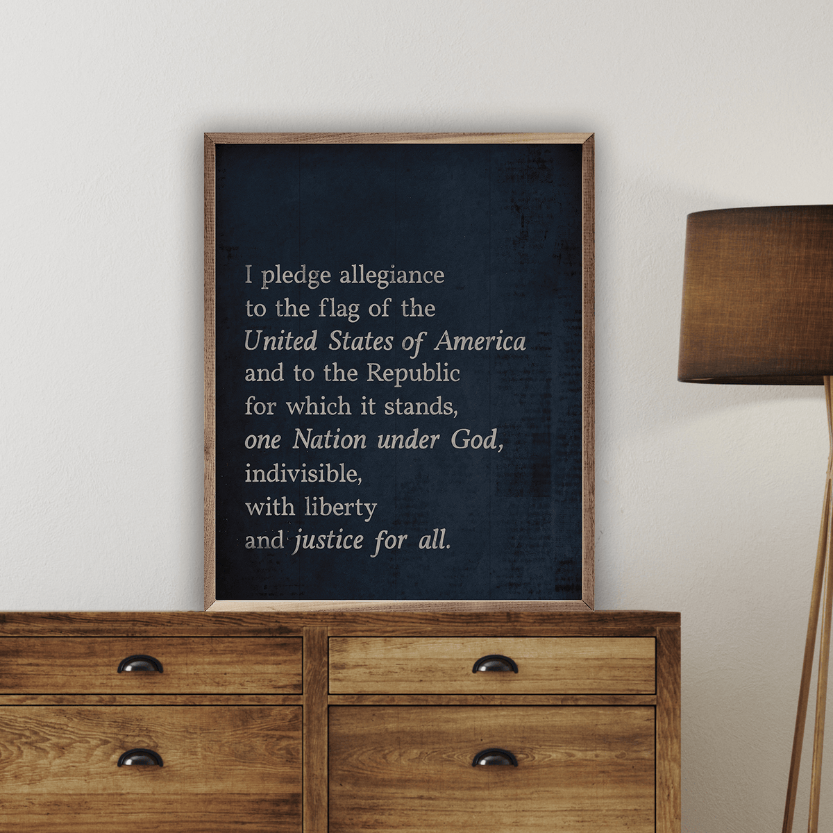Kendrick Home Walnut Frames Pledge Of Allegiance Vintage Printed and Framed Wall Sign