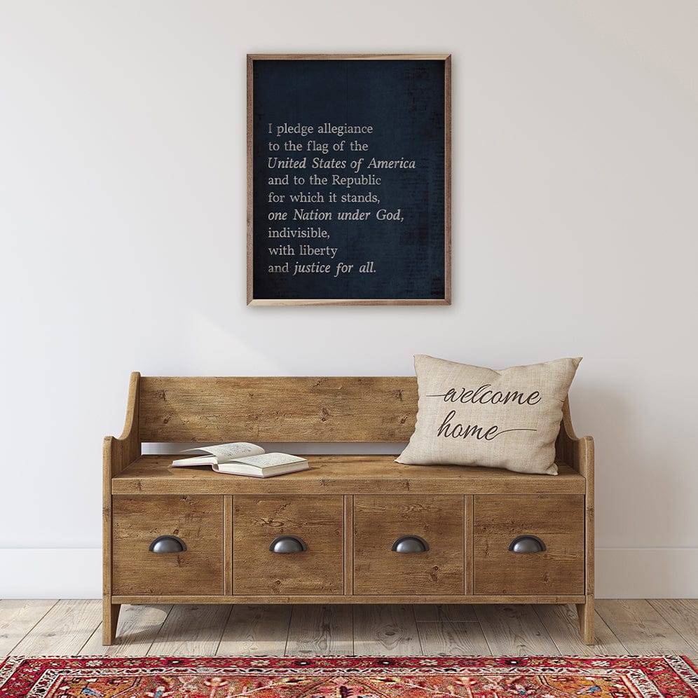 Kendrick Home Walnut Frames Pledge Of Allegiance Vintage Printed and Framed Wall Sign