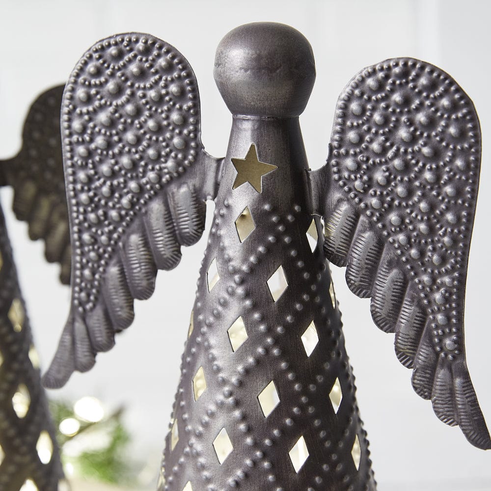 Pressed Tin Tabletop Angels Figurine Set of 2 Assorted Sizes