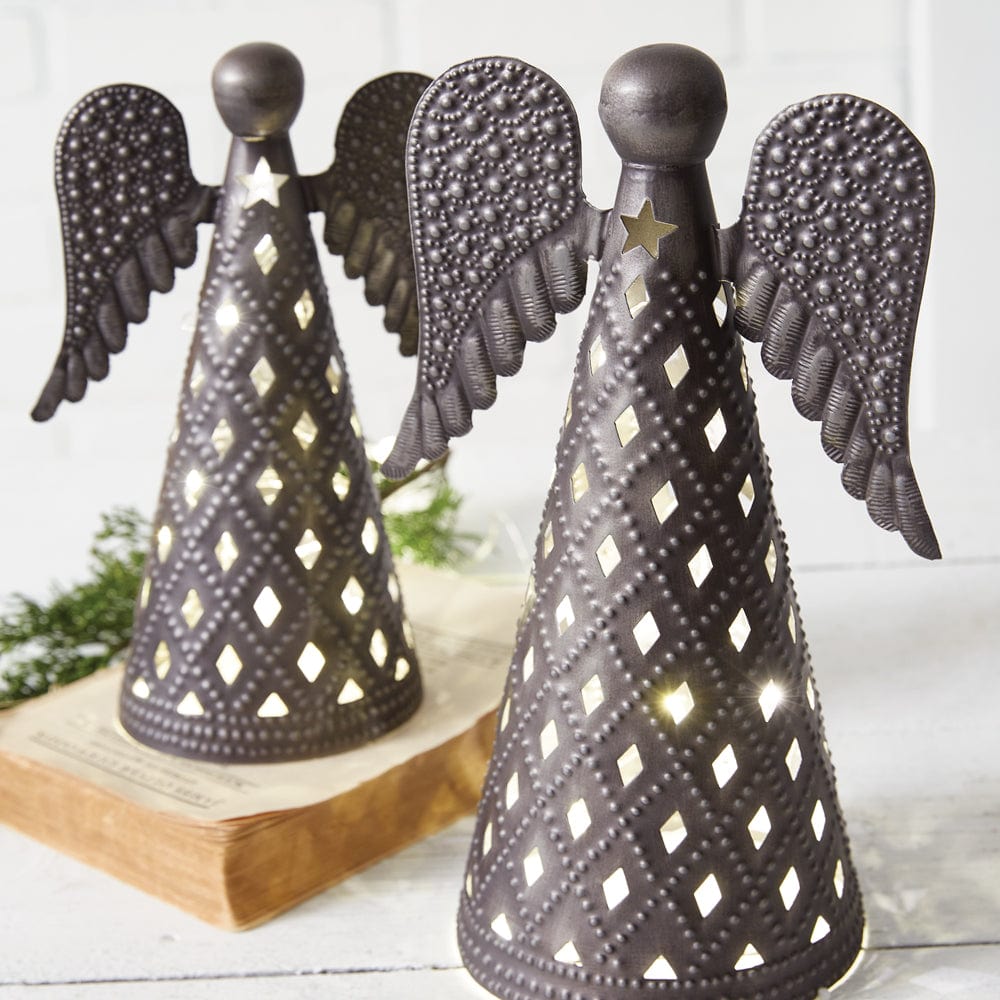 Pressed Tin Tabletop Angels Figurine Set of 2 Assorted Sizes