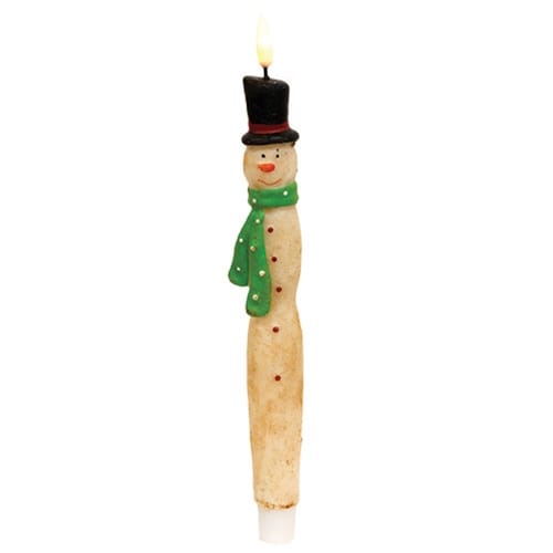 CWI Gifts LED Taper Candles Primitive Green Scarf Snowman LED Battery Candle Light Taper