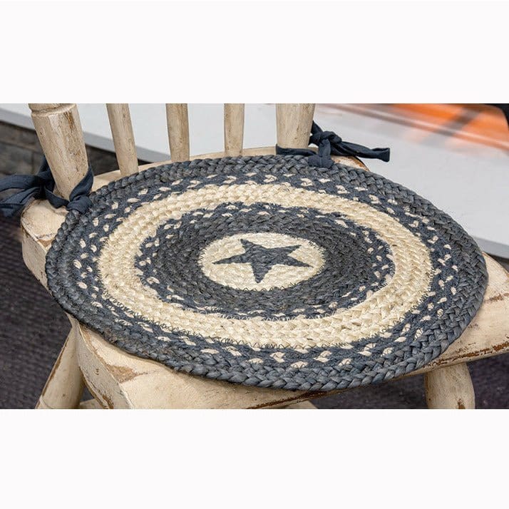 Primitive Pewter Star Braided Jute Chair Pad 15&quot; Diameter Round-Craft Wholesalers-The Village Merchant