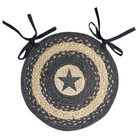 Primitive Pewter Star Braided Jute Chair Pad 15&quot; Diameter Round-Craft Wholesalers-The Village Merchant