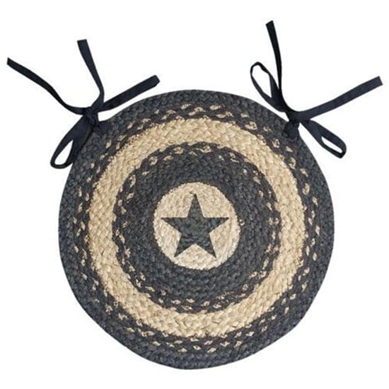 Primitive Pewter Star Braided Jute Chair Pad 15" Diameter Round-Craft Wholesalers-The Village Merchant