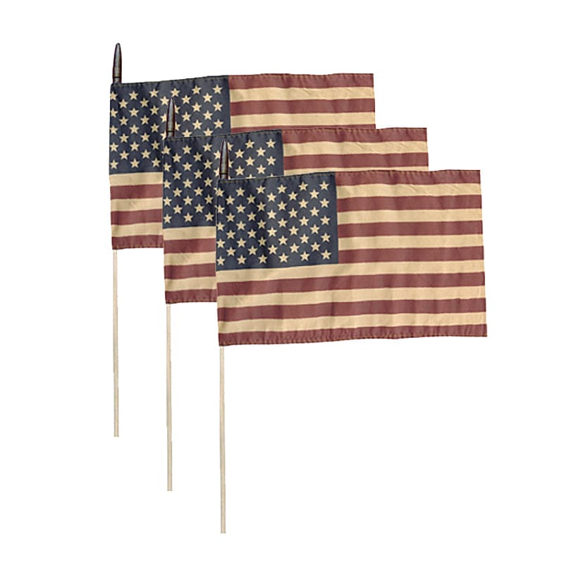 Primitive Tea Stained American Flag on A Stick