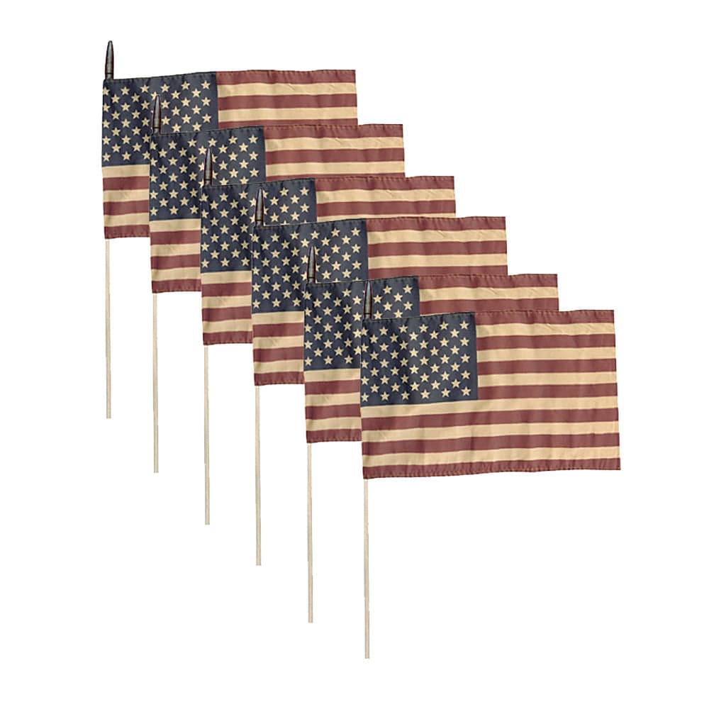 Primitive Tea Stained American Flag on A Stick