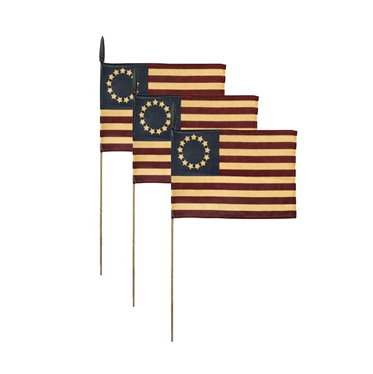 Primitive Tea Stained Betsy Ross Flag on A Stick