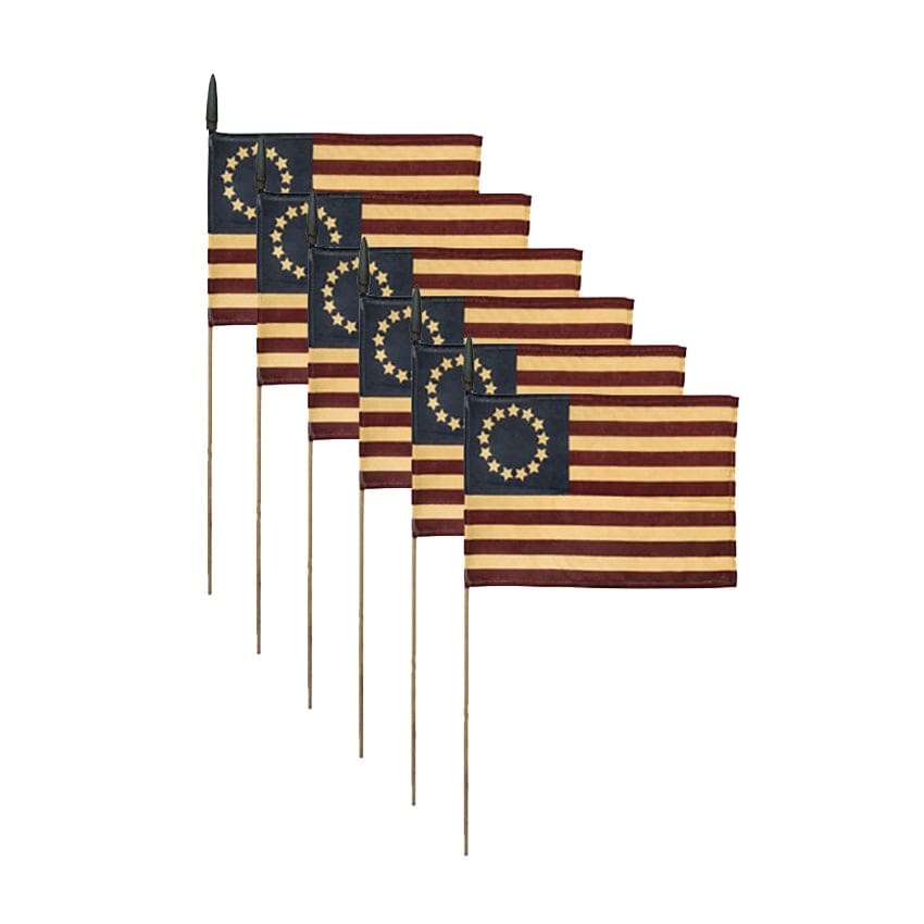 Primitive Tea Stained Betsy Ross Flag on A Stick