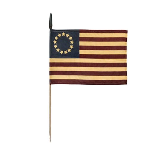 Primitive Tea Stained Betsy Ross Flag on A Stick