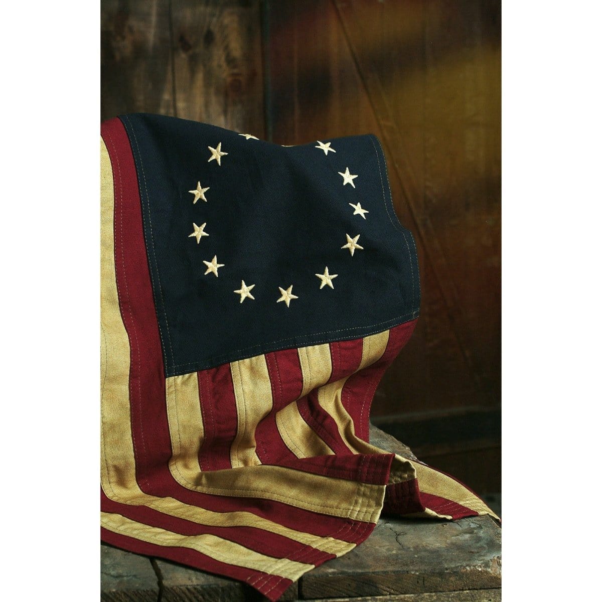 Primitive Tea Stained Cotton Betsy Ross Flag Large-Craft Wholesalers-The Village Merchant