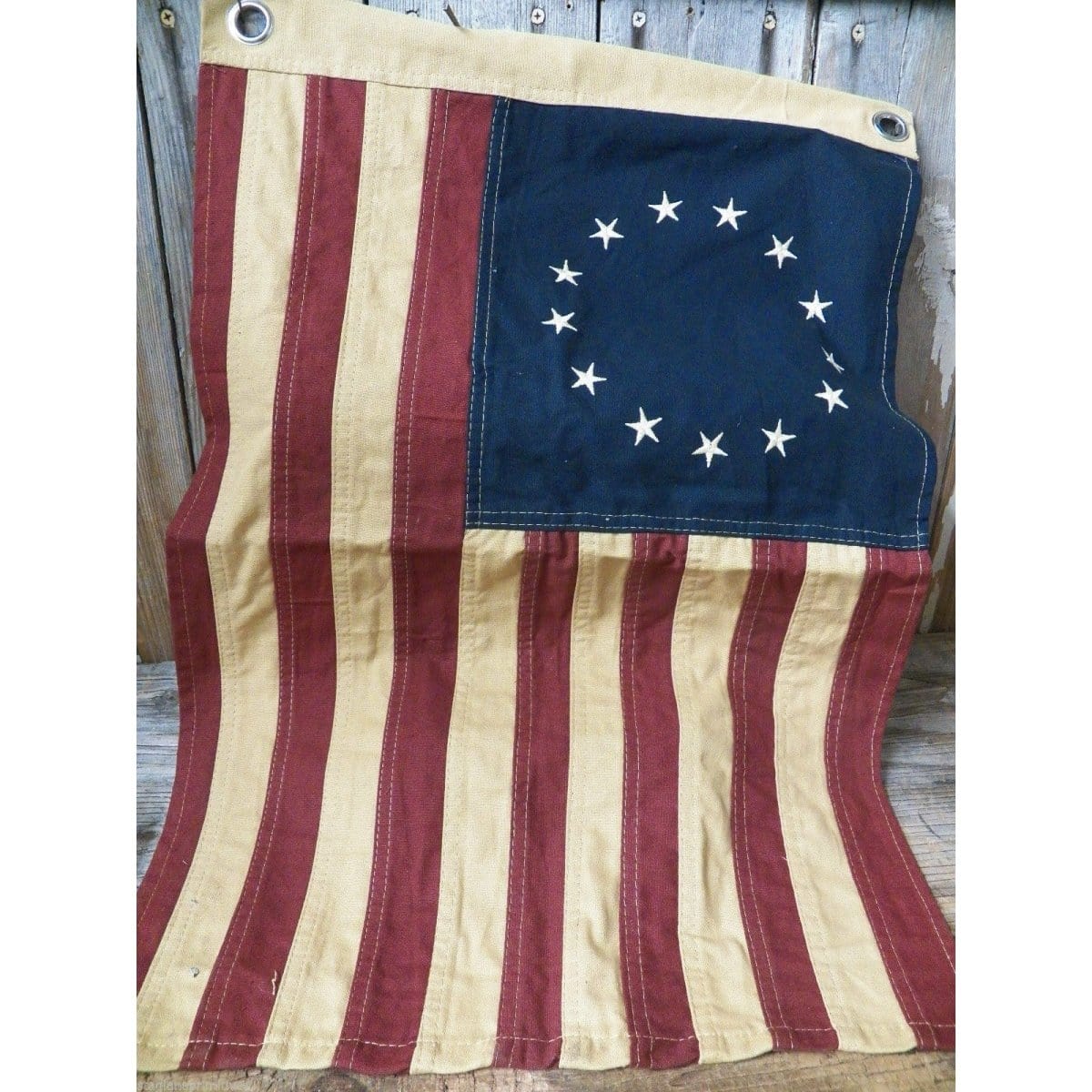 Primitive Tea Stained Cotton Betsy Ross Flag Large-Craft Wholesalers-The Village Merchant