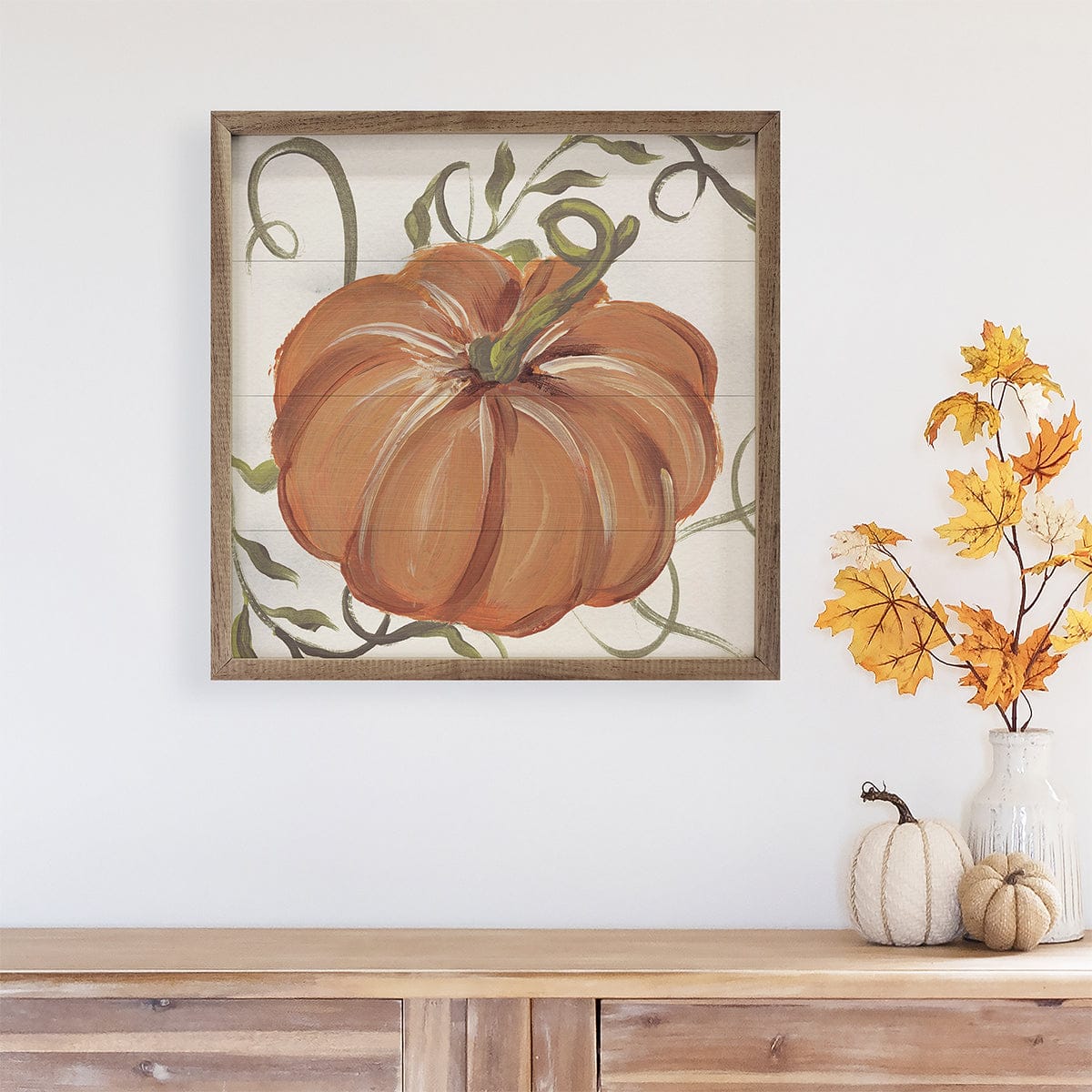 Kendrick Home Walnut Frames Pumpkin 2 By Nina Blue Printed and Framed Wall Sign