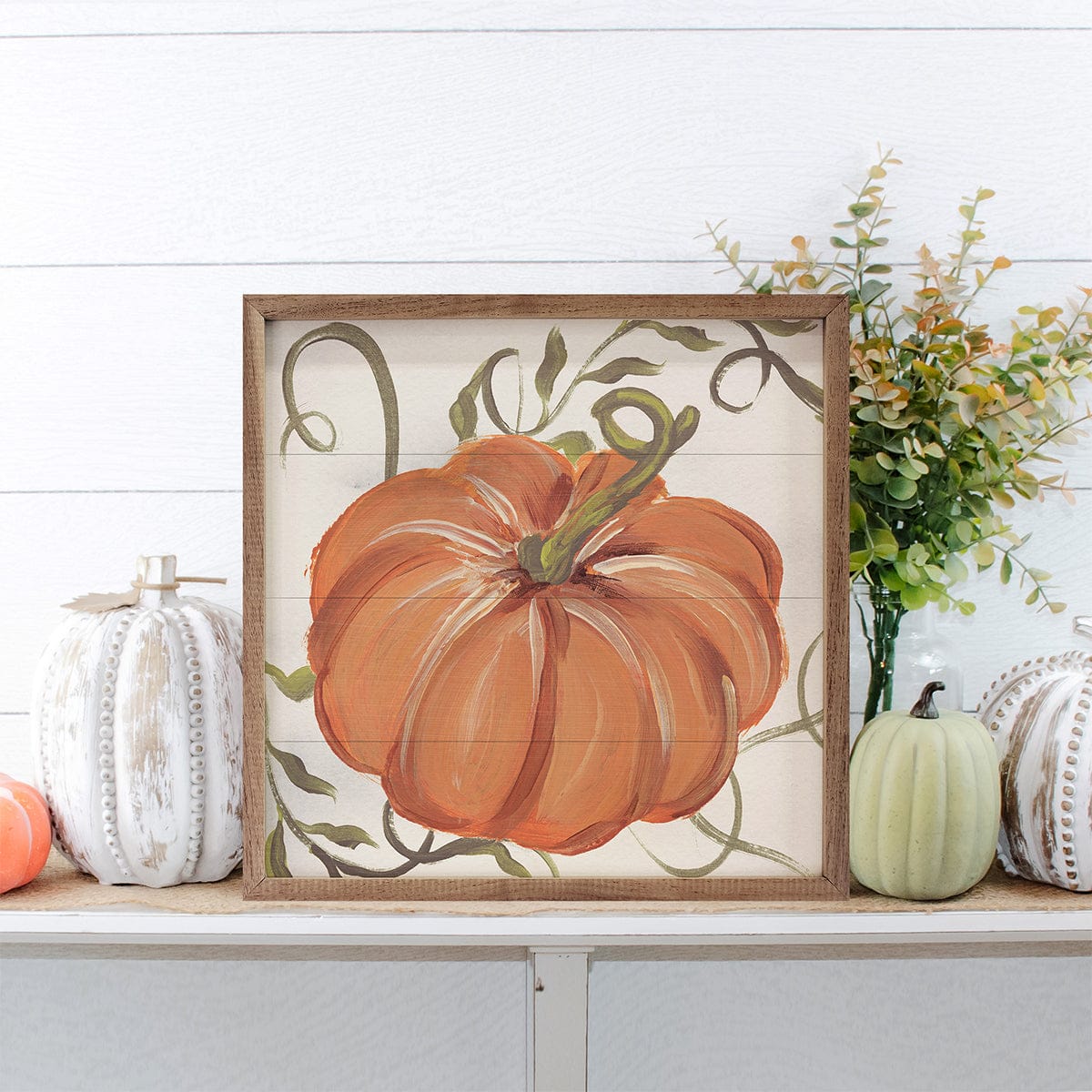 Kendrick Home Walnut Frames Pumpkin 2 By Nina Blue Printed and Framed Wall Sign