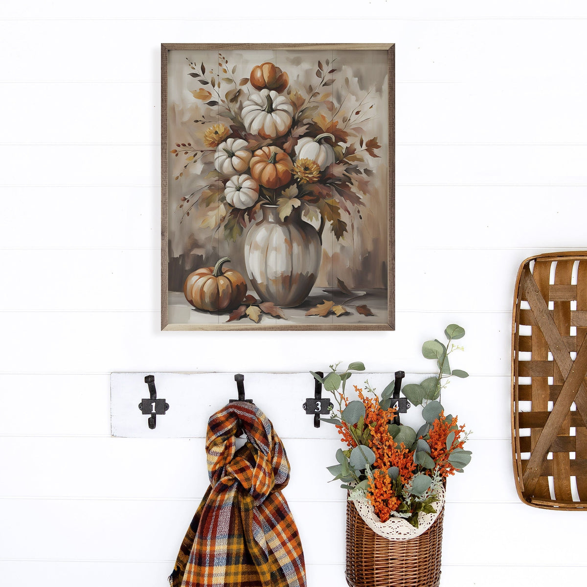 Kendrick Home Walnut Frames Pumpkin Bouquet Printed and Framed Wall Sign