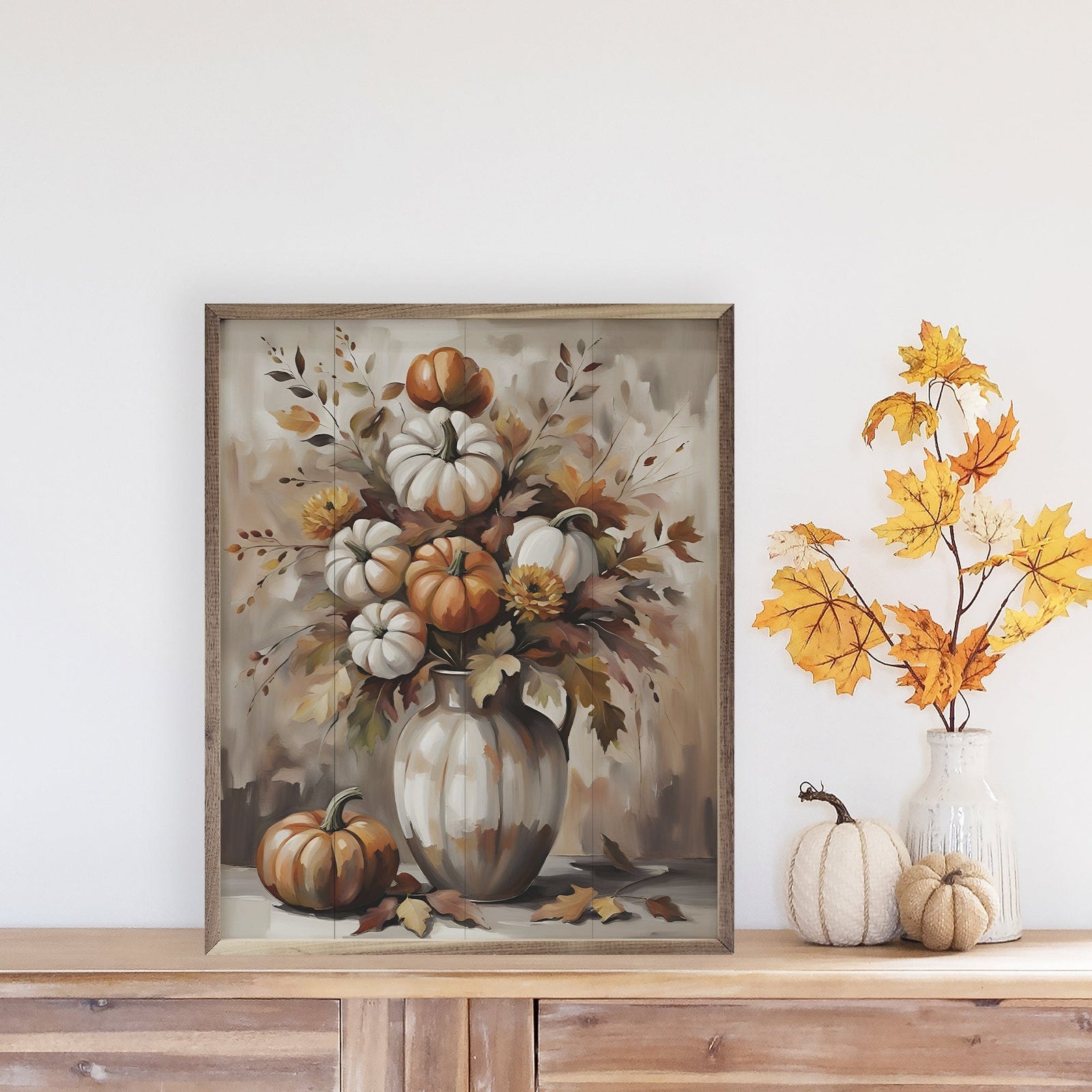 Kendrick Home Walnut Frames 8x10 Pumpkin Bouquet Printed and Framed Wall Sign