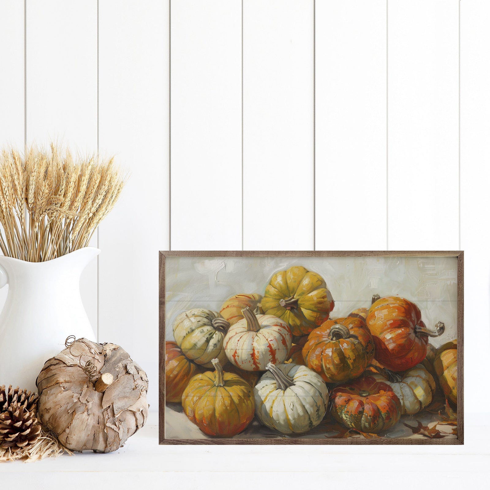 Kendrick Home Walnut Frames Pumpkin Mound By Petals Prints Design Printed and Framed Wall Sign