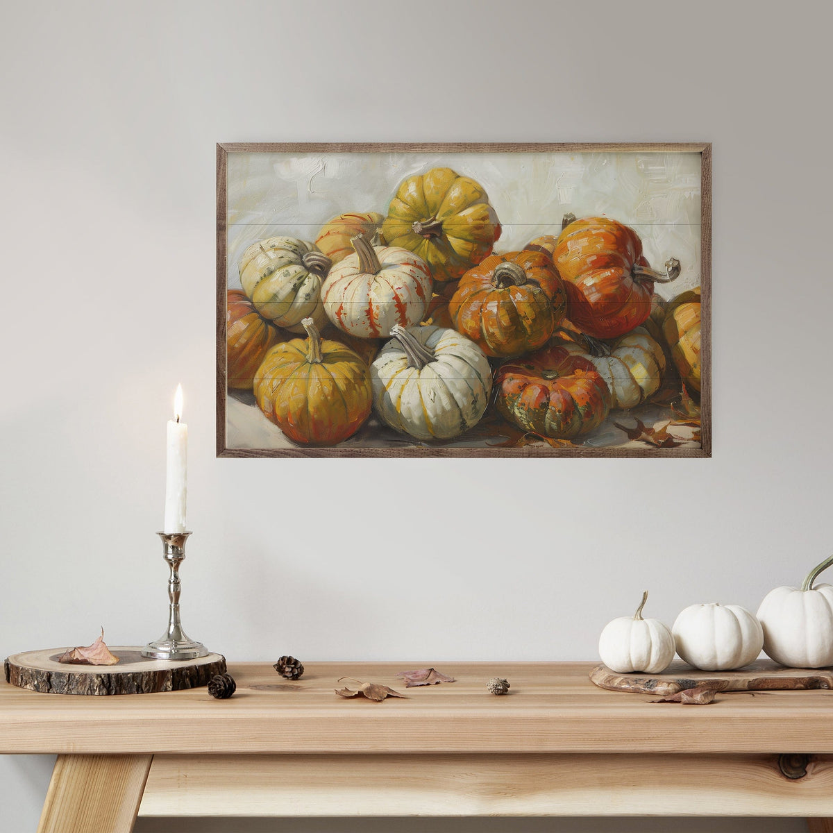 Kendrick Home Walnut Frames Pumpkin Mound By Petals Prints Design Printed and Framed Wall Sign