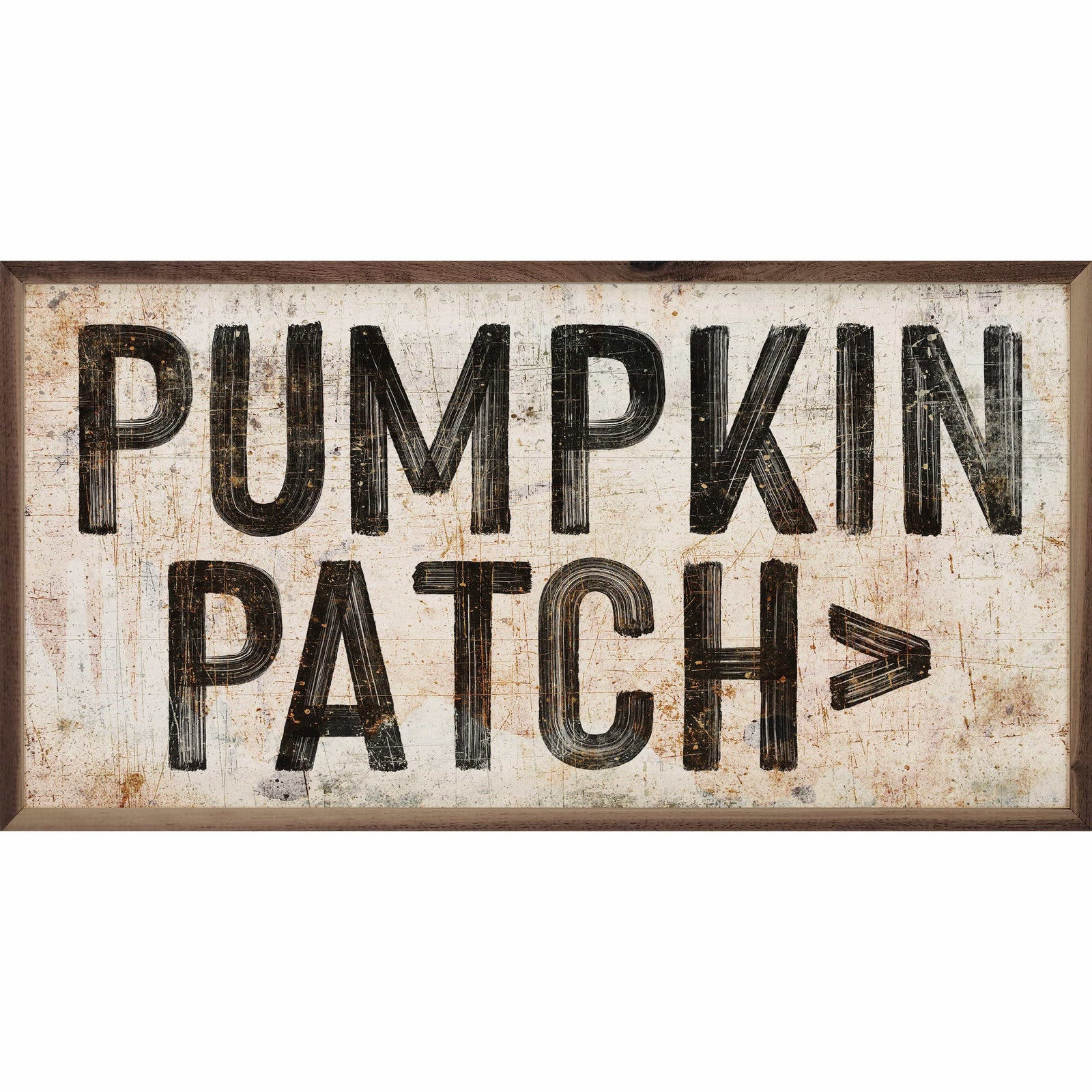 Kendrick Home Walnut Frames 16x8 Pumpkin Patch Arrow White Printed and Framed Wall Sign