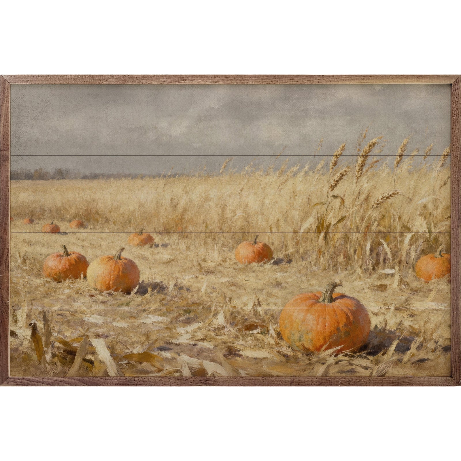 Kendrick Home Walnut Frames 8x5 Pumpkin Patch In Field Printed and Framed Wall Sign