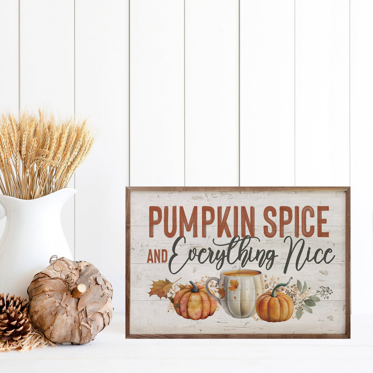 Kendrick Home Walnut Frames Pumpkin Spice And Everything Nice Printed and Framed Wall Sign