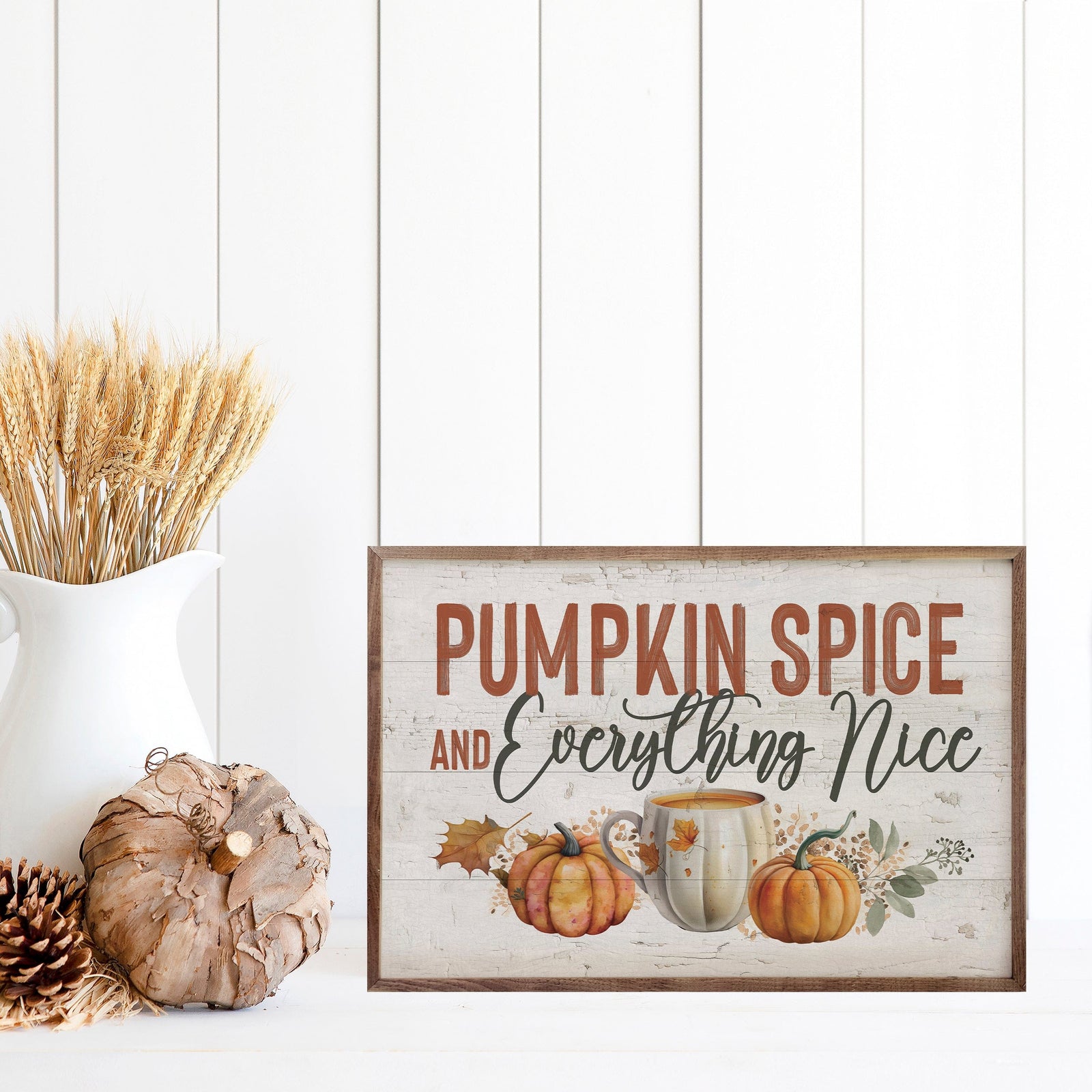 Kendrick Home Walnut Frames Pumpkin Spice And Everything Nice Printed and Framed Wall Sign