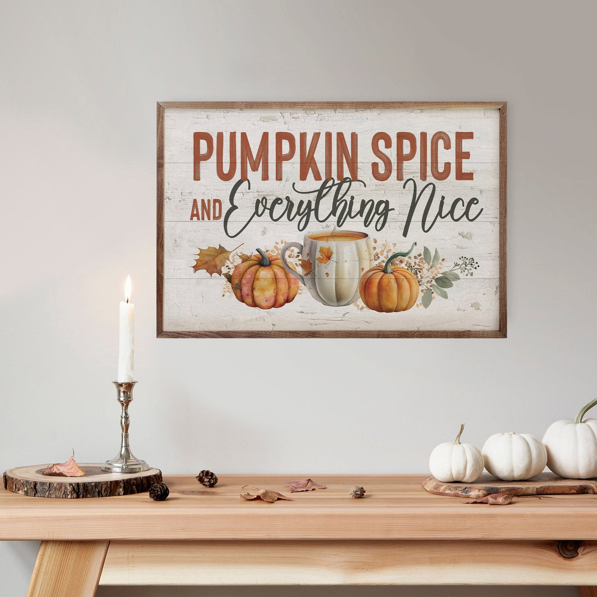 Kendrick Home Walnut Frames Pumpkin Spice And Everything Nice Printed and Framed Wall Sign