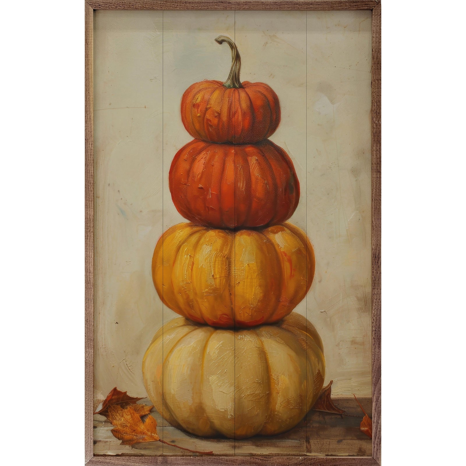Kendrick Home Walnut Frames 5x8 Pumpkin Stack By Petals Prints Design Printed and Framed Wall Sign