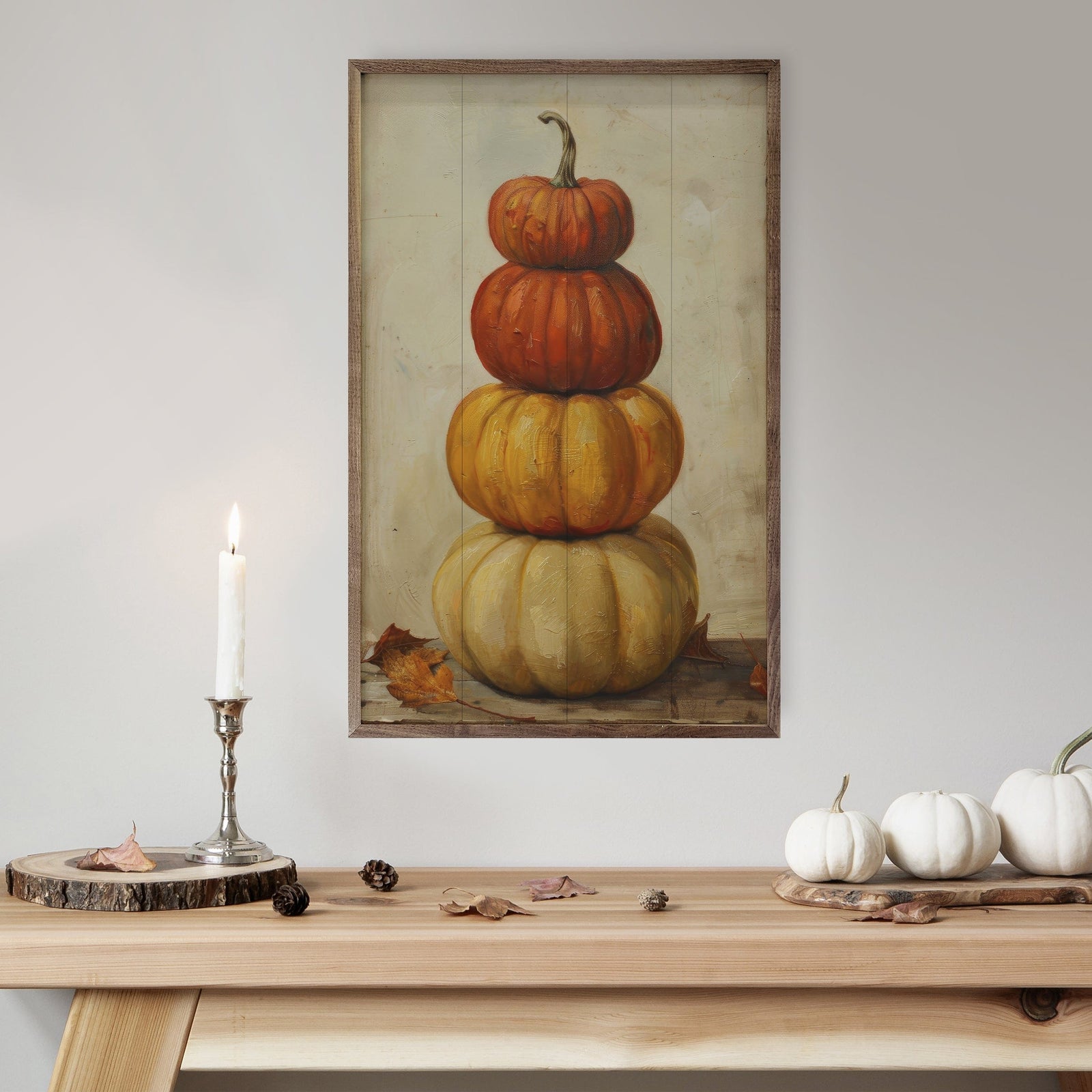 Kendrick Home Walnut Frames 5x8 Pumpkin Stack By Petals Prints Design Printed and Framed Wall Sign