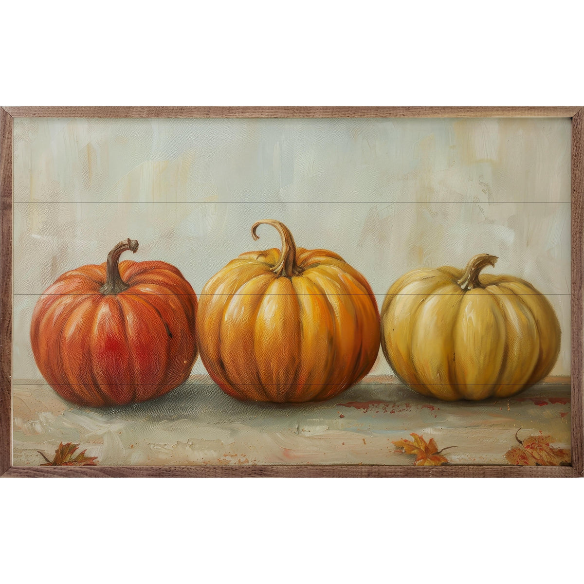 Kendrick Home Walnut Frames Pumpkin Trio By Petals Prints Design Printed and Framed Wall Sign