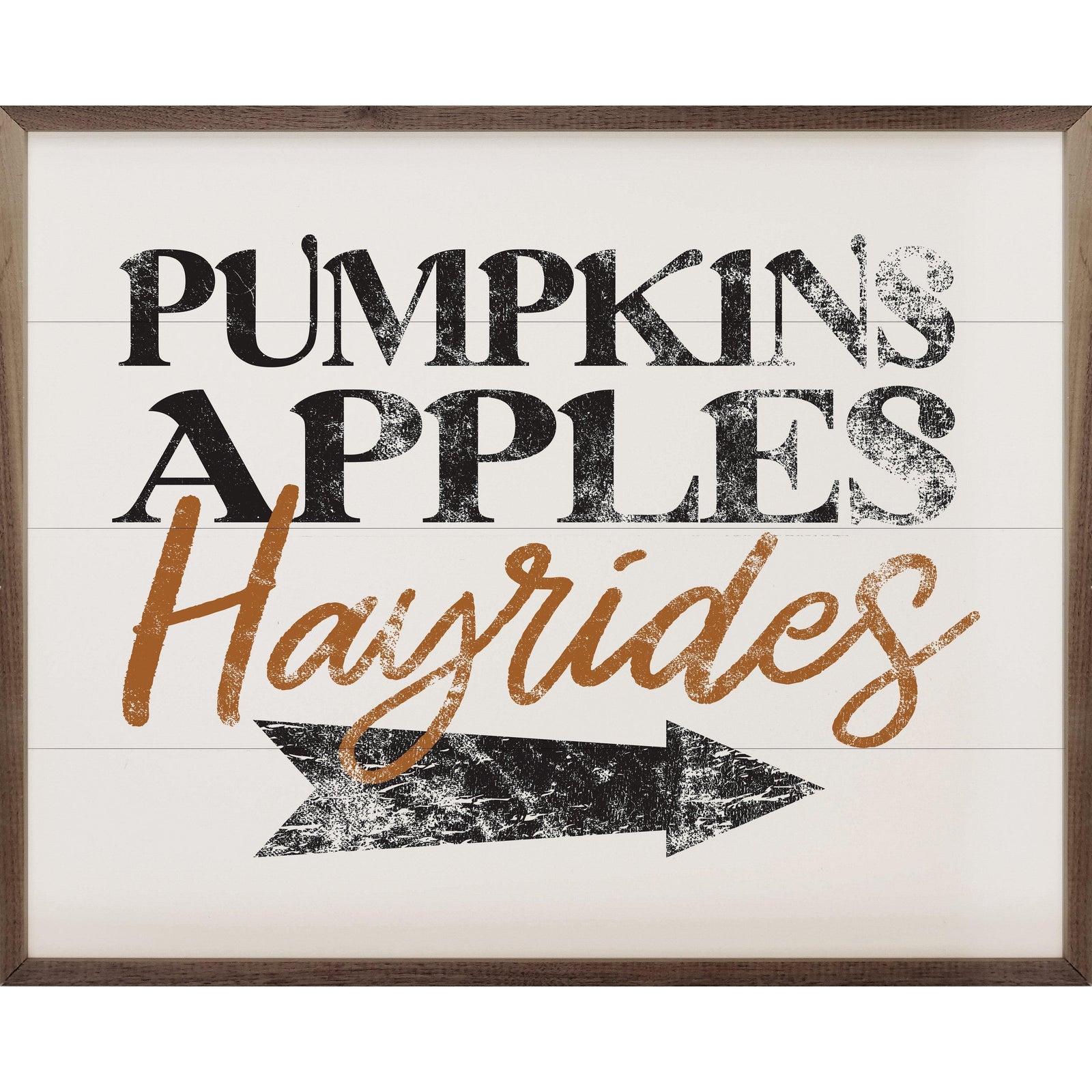 Kendrick Home Walnut Frames 10x8 Pumpkins Apples Hayrides White Printed and Framed Wall Sign