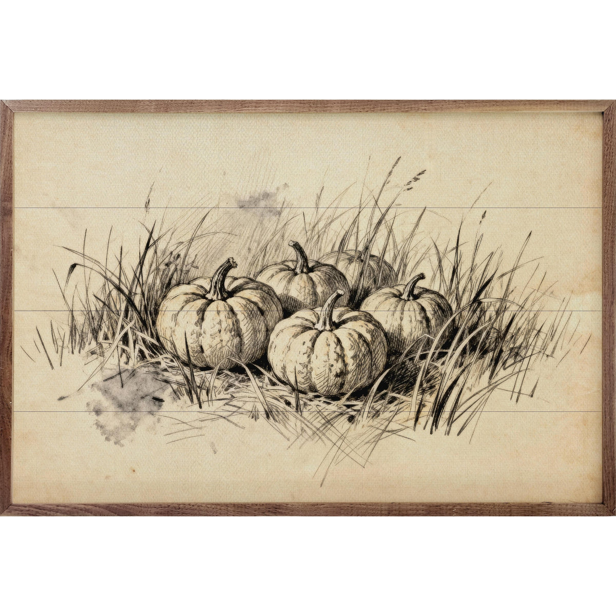 Kendrick Home Walnut Frames 8x5 Pumpkins In Grass Simple Printed and Framed Wall Sign