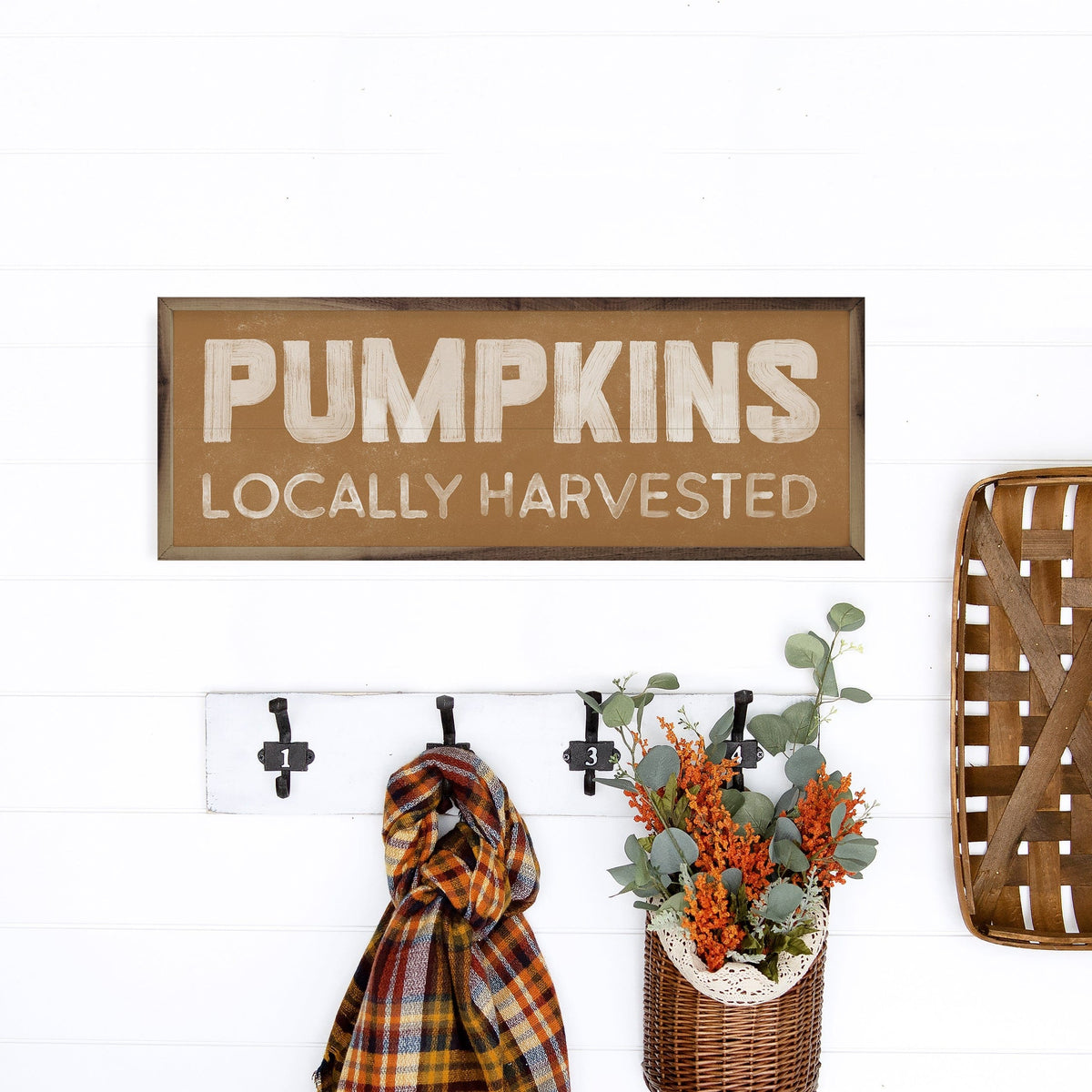 Kendrick Home Walnut Frames Pumpkins Locally Harvested Orange Printed and Framed Wall Sign