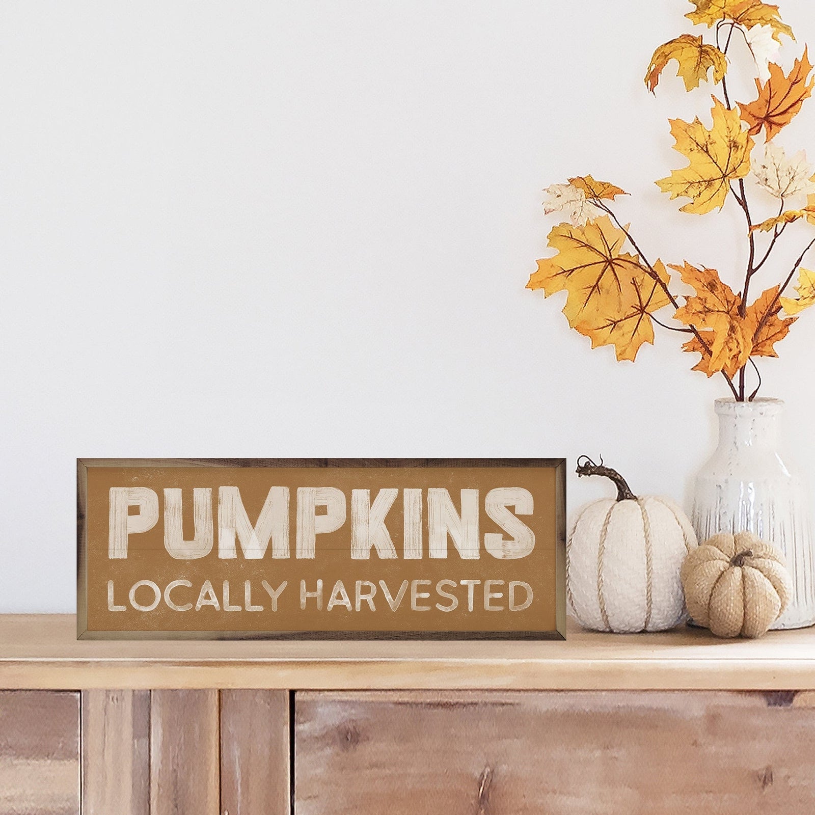 Kendrick Home Walnut Frames 12x4 Pumpkins Locally Harvested Orange Printed and Framed Wall Sign