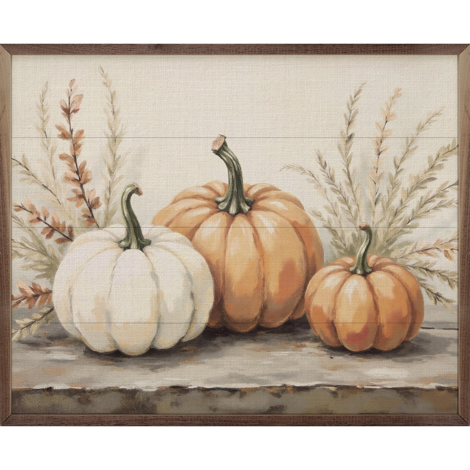 Kendrick Home Walnut Frames 10x8 Pumpkins With Autumn Branches Printed and Framed Wall Sign