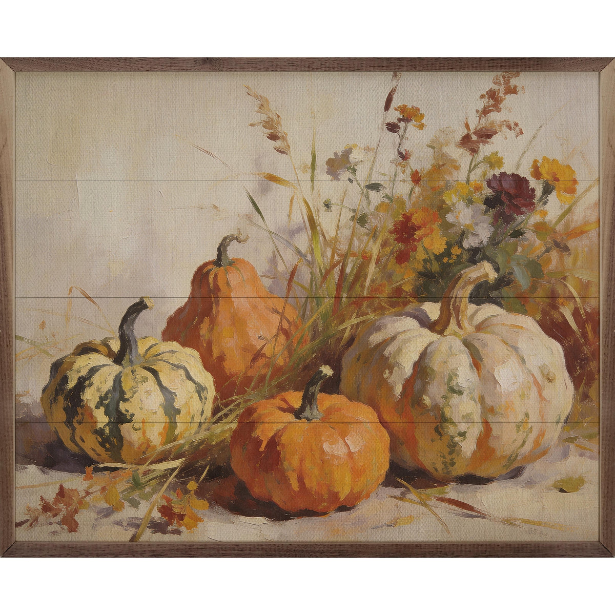 Kendrick Home Walnut Frames 10x8 Pumpkins With Oak Leaves And Acorns Printed and Framed Wall Sign